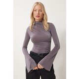 Happiness İstanbul Women's Gray Spanish Sleeve Gathered Sandy Knitted Blouse | shoptok.hr