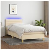  Box spring postelja z vzmetnico LED krem 100x200 cm blago | Shoptok.si