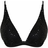 Trendyol Black Triangle Sequined Bikini Top cene