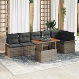 vidaXL 7-delni vrtni jedilni set s blazinami siva poli ratan akacija | Shoptok.si