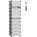 Songmics Prepleteno stojalo za čevlje, pravokotni organizator za shranjevanje, modularna polica za samostojno shranjevanje z 10 režami, 40 x 30 x 17 cm za vsak prostor, plastična omara z vrati, siva, (21313486) Cene
