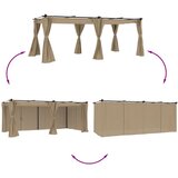  Sjenica sa zavjesama 6 x 3 m smeđesiva čelična | shoptok.hr