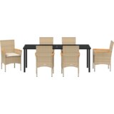 vidaXL Set od 7 komada za objedovanje u vrtu s jastucima bež poli ratan | shoptok.hr