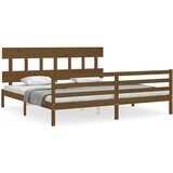 The Living Store Posteljni okvir z vzglavjem medeno rjav 200x200 cm trden les - Posteljni Okvir, (21524297) | Shoptok.si