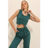 Trend Alaçatı Stili Women's Walnut Green Sweetheart Collar Buttoned Crop Vest | Shoptok.si