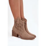 Boto Women's Cowboy Boots with Openwork Pattern Beige Nolvina | Shoptok.si