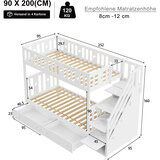 Möbrio Otroška pograd 90x200 cm - masivni les - z lestvijo in dvema predaloma - bela, (22060434) | Shoptok.si