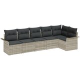 vidaXL 6-delna vrtna sedežna garnitura z blazinami svetlo siva poli ratan, 2-sedežna vrtna sofa z shrambo in blazinami svetlo siva poli ratan Cene
