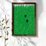 Wallxpert uramljena MDF slika NAL073-46, dve crne mačke vire iz visoke zelene trave, 35,5 x 47 cm | Eponuda.com