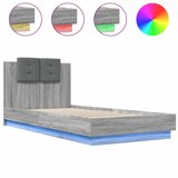 Maison Chic Posteljni okvir - Enojna postelja - Postelja za odrasle z vzglavjem in LED siva sonoma 90x200 cm, (21696244) Cene