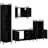  Set ormarića za kupaonicu 4 kom. Crni hrast 40 x 36 x 181 cm - Crni hrast Ormar ispod sudopera (3 vrata) + viseći ormar + kupaon | shoptok.hr