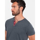 Ombre Men's T-shirt with unbuttoned round henley neckline - navy blue Cijene