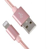 X Wave USB kabl/USB 2.0(tip A)- LIGHTNING(iPHONE kompatibilni)/dužina 2m/3A/Aluminium/roze zlatni upleteni ( USB za iPhone 2m 3A Al /rose go USB za iPhone 2m 3A Al /rose gold mesh Cene