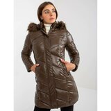Fashion Hunters Dark brown patent winter jacket with quilting Cene
