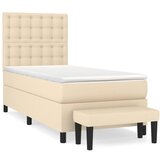 vidaXL Box spring postelja z vzmetnico krem 90x200 cm blago, (20894165) | Shoptok.si