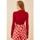  Women's Red Pleated Crop Knitted Blouse | Shoptok.si