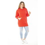 Şans Women's Plus Size Red Inner Raising Two Thread Hooded Sweatshirt Cene