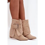 Boto Platform ankle boots with turned-up shaft and buckle eco suede beige Vortinia Cene