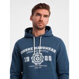 Ombre Men's kangaroo hoodie with college style print - navy blue | Shoptok.si