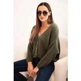 Kesi Włoski Women's sweater with a V-neck and buttons khaki Cijene