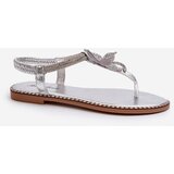 EVENTO Women's Flat Sandals With Decorative Flower Silver Edoni | Shoptok.si