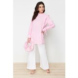 Trendyol Pink Woven Cotton Tunic With Ruffled Shoulder and Cuff cene