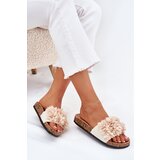 Boto Women's Cork Sole Slippers With Decorative Flowers Beige Seleneza | Shoptok.si