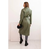 Kesi Włoski Women's trench coat made of eco-leather with a belt and collar khaki | ePonuda.com