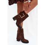 Boto Womens Insulated Heeled Ankle Boots With Gold Buckle Brown Milira Cene