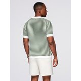 Ombre Men's knitted buttonless polo shirt with navy stripes - white and olive | shoptok.hr
