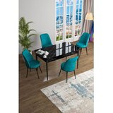 Hanah home trpezarijski set Han, sto na razvlačenje i 4 stolice, ploča u dekoru crnog mermera, tirkizna tkanina Jerry | Eponuda.com
