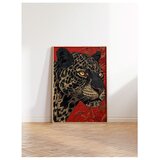 Wallxpert uramljena slika 115268, portret leoparda na crvenoj pozadini, 30 x 40 cm, ram u boji prirodnog drveta | Eponuda.com