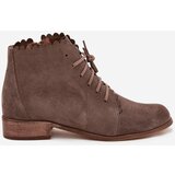 Zazoo Suede Ankle Boots With Flat Heel Dark Beige | Shoptok.si