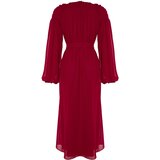Trendyol X Kevser Sarıoğlu Fuchsia Chiffon Evening Dress With Draping Shoulder Belt and Drape | Eponuda.ba