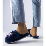 Gemre Navy blue warm slippers with flowers Moly | shoptok.hr