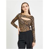 Guess Brown Women's Patterned T-Shirt with Phoebe Cut - Women Cene