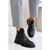 PE1 Leather Ankle Boots With Flat Heel Warm Black Komisa | Shoptok.si