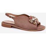 S. BARSKI Ladies Sandals On Flat Heel With Decoration S.Barski KV27-001 Dark Beige | ePonuda.com