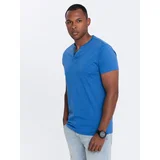 Ombre Men's t-shirt with round henley neckline - blue