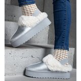 Gemre Silver platform slippers with fur and elastic Asza Cene