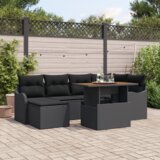 vidaXL 7-delni Vrtni Kavč Set z Blazinami Črn Poli Ratan | Shoptok.si