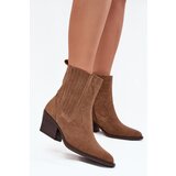 Boto Suede Cowboy Ankle Boots Women's Heeled Insulated Camel Dylira | Shoptok.si