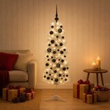  Umjetno usko božićno drvce s kuglicom 150 cm 150 LED lampica - 150 cm s LED-ima i crnim lopticama | shoptok.hr