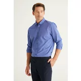ALTINYILDIZ CLASSICS Men's Navy Blue Slim Fit Slim Fit Buttoned Collar Patterned Shirt