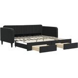  Dnevni krevet na razvlačenje s ladicama crni 100x200 cm baršun | shoptok.hr