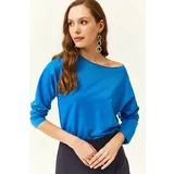 Olalook Women's Blue Dirty Collar Printed Soft Textured Thin Sweatshirt