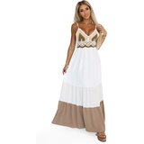 numoco basic 612-1 Long beige and white strapless dress with crochet top - boho | Shoptok.si