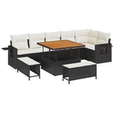 vidaXL 9 komada set sofe za dvorište s jastučićima, crna poli ratan akacija, 3 komada set za blagovanje u dvorištu s jastučićima, crna poli ratan akacija | shoptok.hr