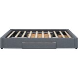 Lumor Dvoposteljna oblazinjena postelja 160x200 cm brez vzglavja – s 3 predali – lanena tkanina – siva, (22151087) | Shoptok.si