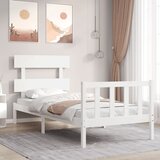 vidaXL Posteljni okvir z vzglavjem bel 100x200 cm trden les Cene